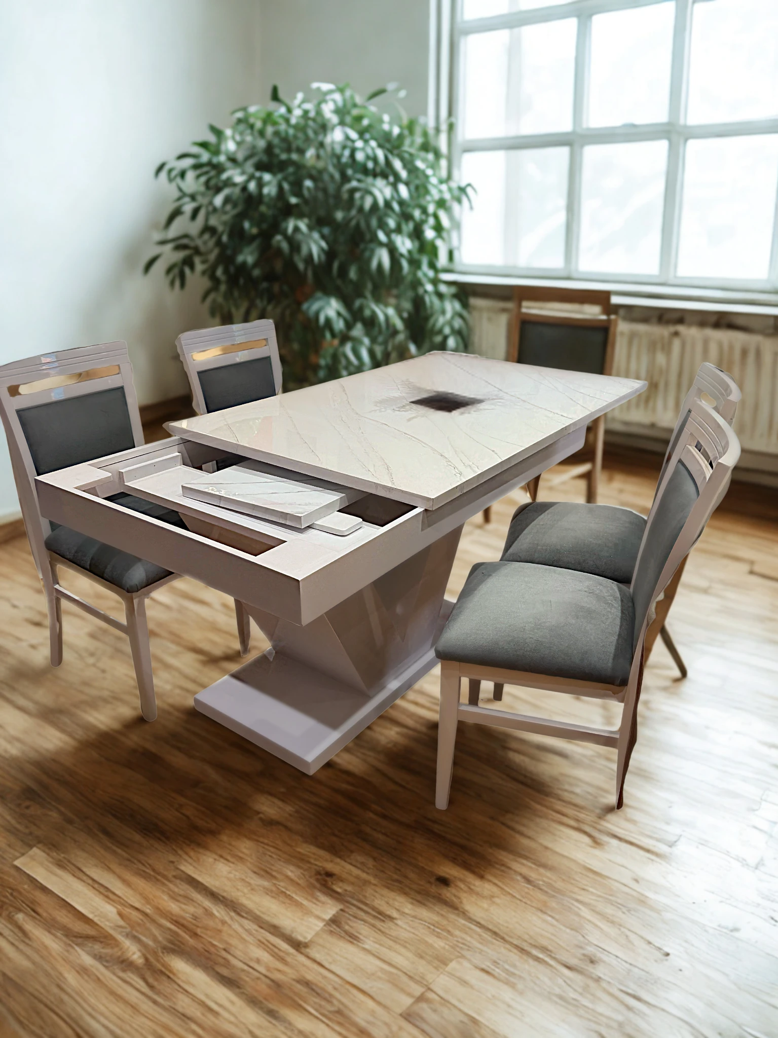 Mesa Extensible Blanco/Gris vista 2